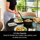 3.5L Sear & Stew Slow Cooker Aluminium Pot Hob Proof Easy Clean Black